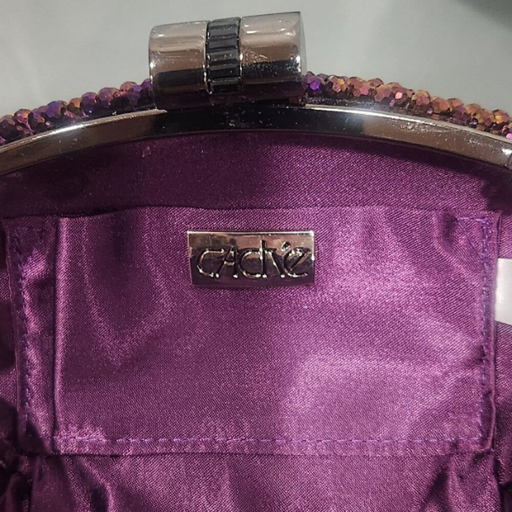 💥GLAM & SEXY!💥VINTAGE Caché Luxurious Sparkly Aubergine Purple Crystal Clutch - Picture 13 of 15